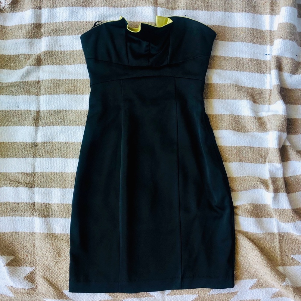 BCBG MaxAzria Black & Lime Strapless Mini Dress